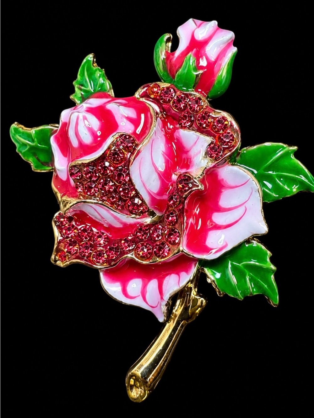 Red and Pink Rose Crystal Brooch - Women Jewelry